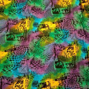 Hawaii Aloha Fabric Sewing Material Green Purple Blue Beach Geometric Vintage